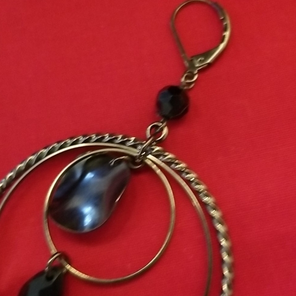 Faux Black Onyx Hoop Earrings - Picture 4 of 8